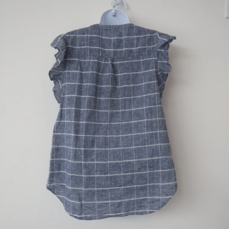 Old Navy Linen Blend Blouse Large Windowpane Beachy Coastal Check Ruffle Top - Изображение 3 из 4