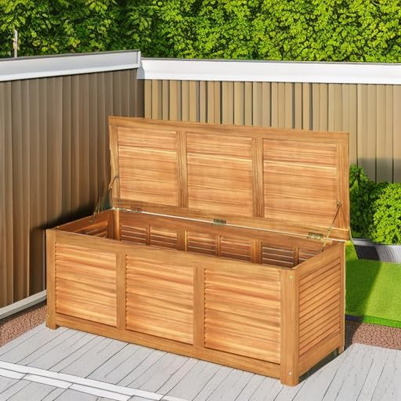 Stylish 46 Gallon Acacia Wood Deck Box for Outdoor Storage & Patio