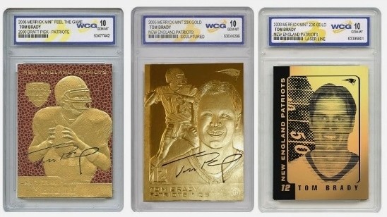 SET OF 3 TOM BRADY Patriots Genuine 23KT NFL Gold Cards Gem-Mint 10