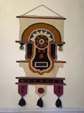 1970s Don Freedman MCM Boho Woven Fiber Art Textile Wall Hanging Folk Tapestry 