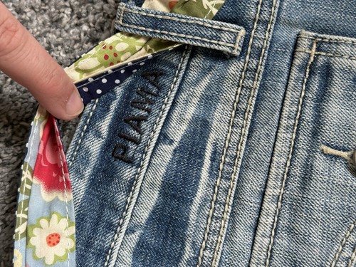 Piama Jean Shorts size 11 denim shortie flap pockets Thick stitch Belted Cute - Picture 8 of 11