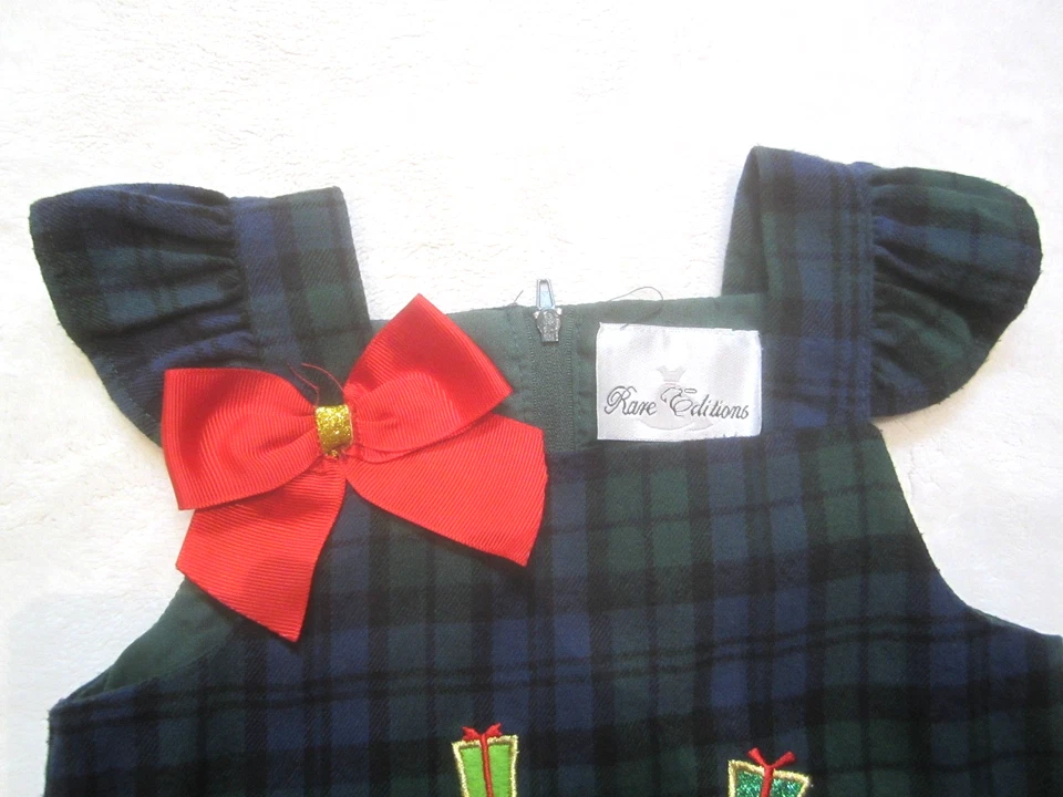 Vintage Toddler Dress 2T Rare Editions Holiday Christmas Green Plaid Girls Santa - Image 2 of 4