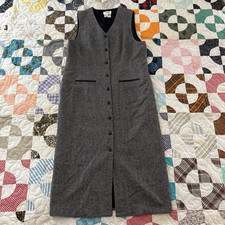 Vintage Talbots Sleeveless Maxi Wool Button Tweed Long Dress Black and White 90s