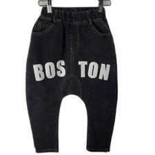 Toddler Boy Girl BOSTON Letter Print Casual Black Harem Jeans 3T-4T Boho Sleek