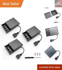 Compact 4 AA Battery Holder Box with Cover, USB Cable  Switch - Value Set