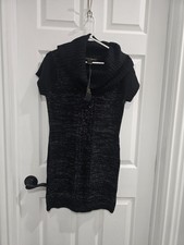 Red Paint Knit Sweater Dress Size L Black Silver Holiday Party Office Party
