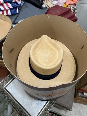 Vintage Genuine Panama Straw Fedora Hat Size 7 Tan Woven Brown Band