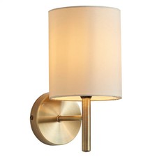 Wall Light Brass Brio Finished In Antique And Cream Faux Silk Fabric Shade Endon