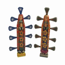 PAIR - 17" Guatemalan Folk Art Santo Hand Carved Wood Virgin of Guadalupe #1
