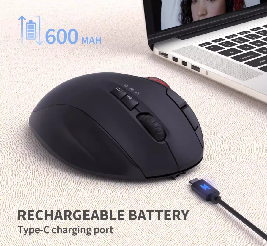 Trackball Mouse 2.4g Mice Rechargeable Wireless Rollerball Computer Laptop - Image 4 of 4