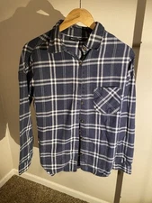 Brandy Melville Womens Flannel Shirt Blue White One Size Measurements In Photos