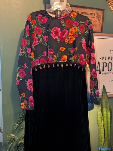 Vtg Vintage 1960s 60s Bernie Bee Black Velvet Poppy Print Cocktail Maxi Dress - Picture 3 of 14