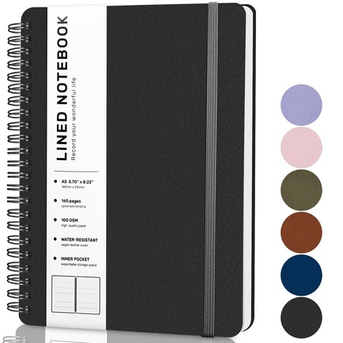 Black Lined Spiral Journal Notebook, 160 Pages, 85.7in A5, for Work, School, ...