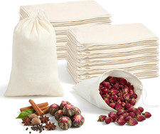 100 Pieces 4X6 Inches Natural Cotton Muslin Bags Small Reusable Drawstring