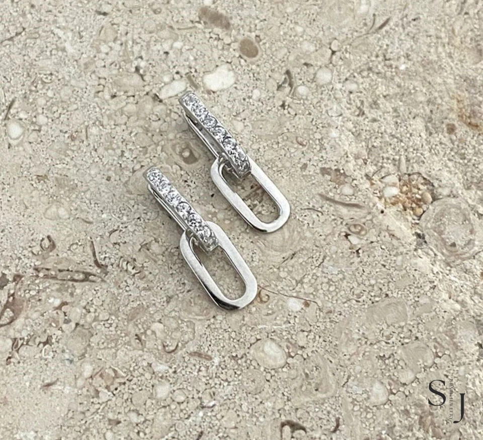 1.00 TCW Round Brilliant Cut Moissanite Link Drop/Dangle Earrings 14K White Gold - Image 2 of 4