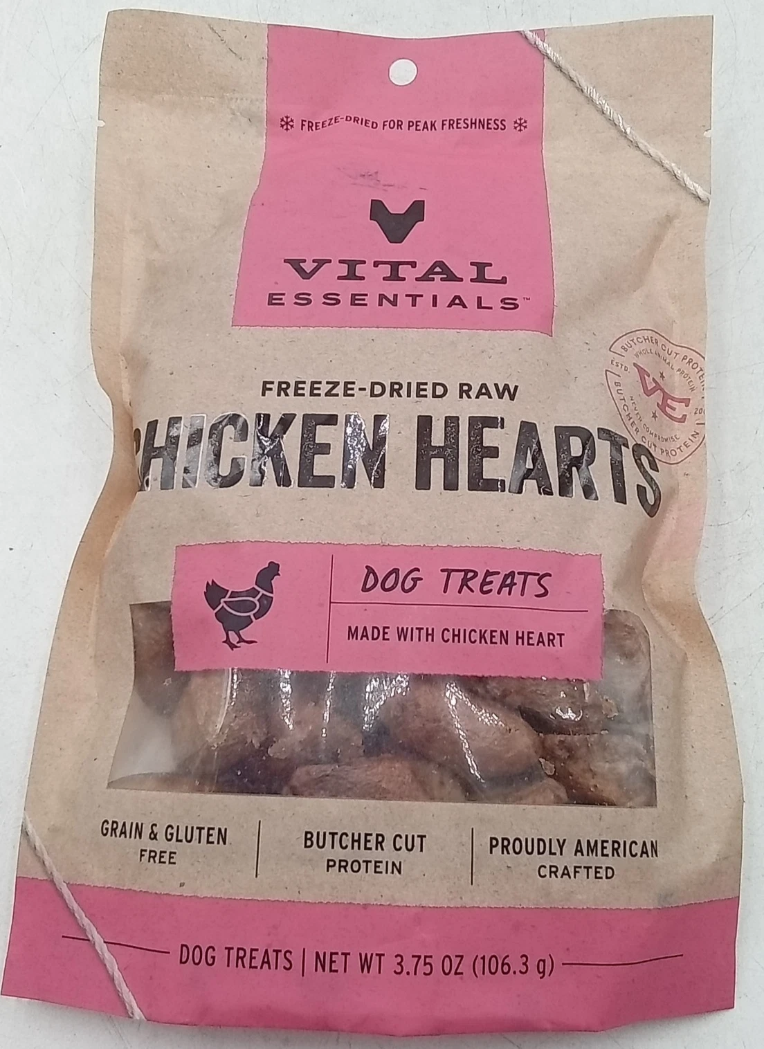Vital Essentials Freeze Dried Raw Chicken Hearts Dog Treats 3.75oz