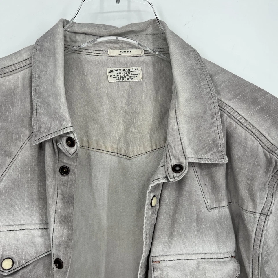 AllSaints Spitalfields Bronson Shirt Mens L Gray Slim Fit Western Classic - Image 3 of 4