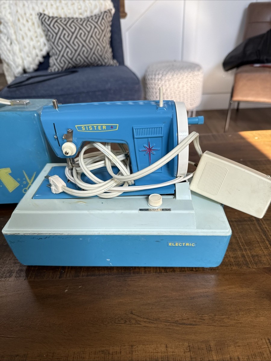 Vintage Sister Sewing Machine Toy Electric Blue Case Model