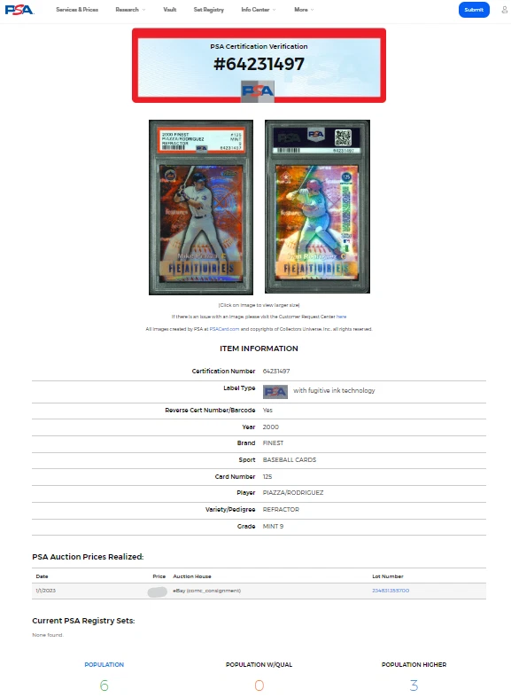 2000 Topps Finest Refractor #125 Mike Piazza / Ivan Rodriguez HOF PSA 9 Mint - Image 3 of 3