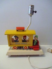 Vintage Wooden Nursery Lamp Train W/Night Lite with People All Wood