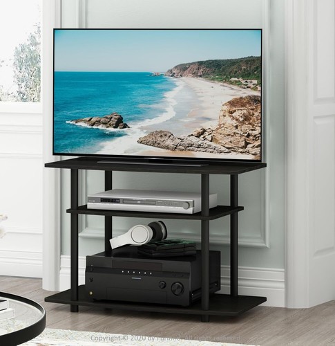 Soporte de TV para centro de entretenimiento de 3 niveles para TV de hasta 32 pulgadas tubos redondos de plástico - Imagen 3 de 7