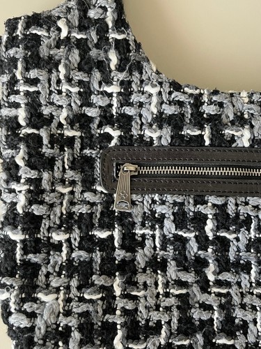 Patricia Nash Delaney Tweed Quilted Satchel Gray Black White Large Tote Bag - Picture 7 of 16