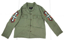 Obey 89 Propaganda Shacket/overshirt Women M Military Green/cross Embr Button Up