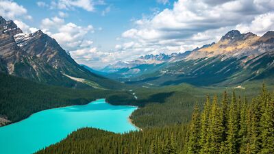 Landscape mountains clouds water trees lake forest banff Custom Gaming Mat Desk