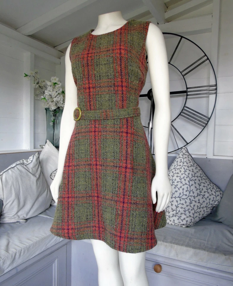 Joe Browns Tartan Check Tweed Wool Blend Belted Fit & Flare Mini Dress 12 NWOT - Image 3 of 4