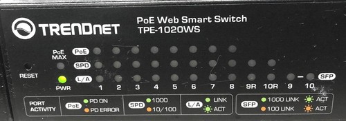 Trendnet 10-Port PoE Web Smart Switch (Powers on)(No Power Cord) TPE-1020WS USED - Picture 2 of 5