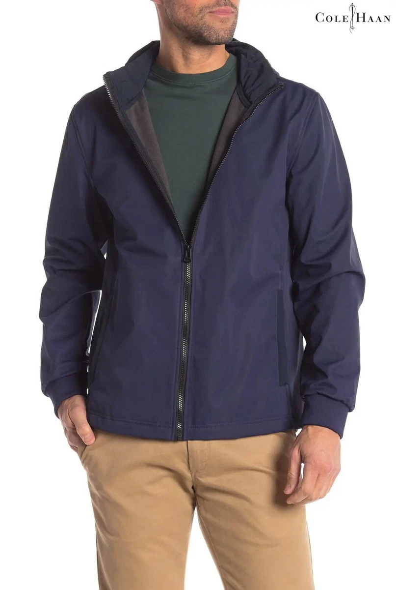 COLE HAAN ZIP FRONT SOFT SHELL HOODED NAVY JACKET. NWT $200. XL | eBay