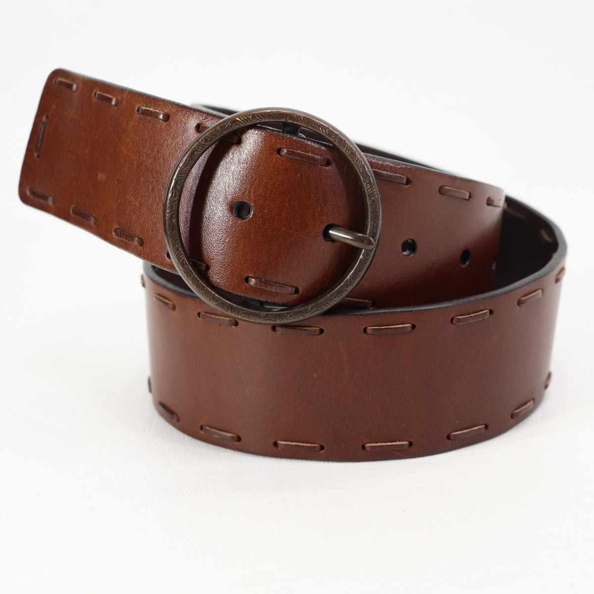 Ann Taylor Belt Women S Brown Leather Topstitch Edge Round  display picture 2