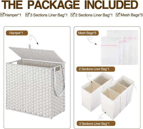 Durable 140L Laundry Basket on Wheels - Includes 2 Removable Liners & Mesh Bags - Picture 9 of 10