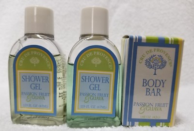 Cru De Provence PASSION FRUIT & GUAVA 2 Shower Gel & 1 Body Bar 1.59 oz/47mL New