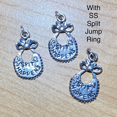 LOT 3 Sterling Silver Baby Bib Spit Happens, Bracelet/Earrings, Mother gift NEW