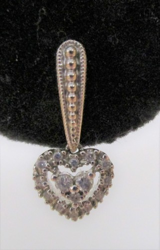 Signed LJ 14K White Gold with Diamonds Dangle Heart Pierced Earrings - Picture 3 of 6