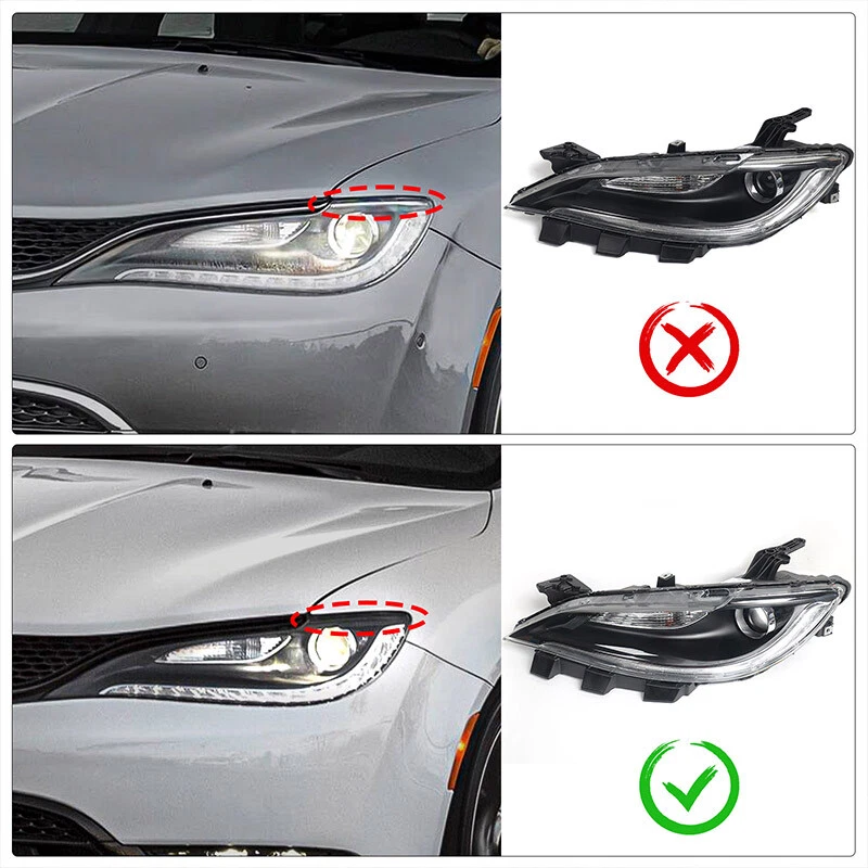 Pair Black Trim w/ LED DRL Halogen Headlights For 2015-2017 Chrysler 200 LH RH Foto 4 de 4