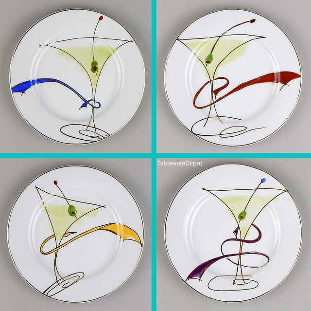 Pier 1, Cocktail, Complete Set of 4 Appetizer Plates, SUPERB+!! Martini