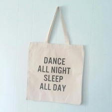 Tote Bag Plain Canvas Beige Tan Dance All Night Sleep Day Beach Party Grocery