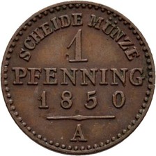 Prussia 1 Pfennig 1850 A Copper 1.5g Original Coin #IAL148