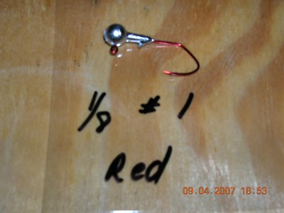 50 1/16oz Round Head Jigs Red Chrome Sickle Hooks #6 #4