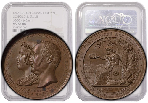 Germany, Lippe, Medal 1845, Silver Wedding & Reign, Top Pop, NGC MS 63 BN