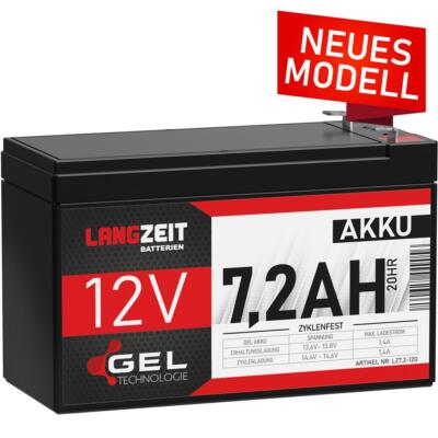 Akku 12V 7,2Ah Blei Gel Batterie USV UPS MODELLBAU ers. 7Ah LC-R127R2PG 12-Volt