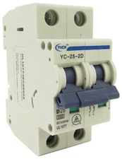 YuCo YC-25-2D Miniature Din Rail Circuit Breaker D-Curve 25-Amp 2P 480VAC 220VDC