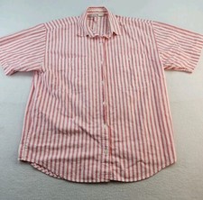 Vintage USA Made JB Britches Womens Large Pink Striped Short Sleeve Cotton Shirt