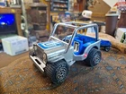 Vintage 6" Silver / Blue Tonka Jeep w/Roll Bars and Hitch #810094 Pressed Steel