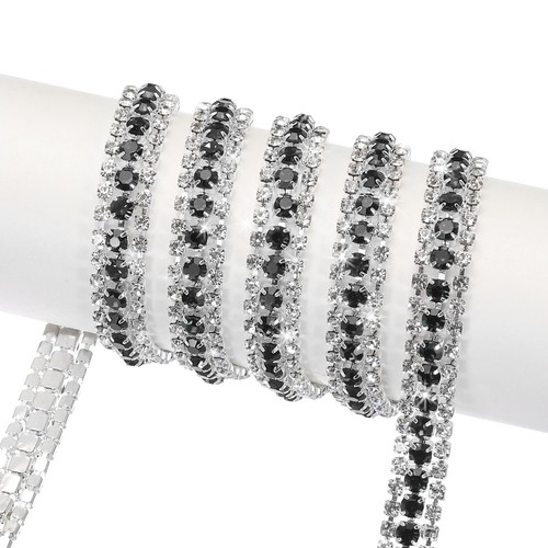 Bracelet Rigide Rétro à 4 Rangs, Cristaux Diamant, Griffes Argenté, Occasion Bon état