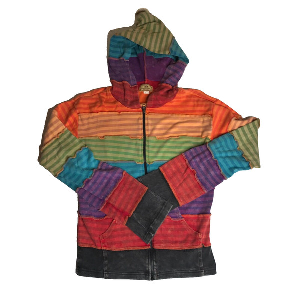 Om Shantipi Vintage Hoodie Zip Up Jacket Rainbow Colours Size M