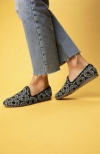 TOMS Darcy Sunburst 10016797 Black/Gray Canvas Fabric Flats Loafer sz 6