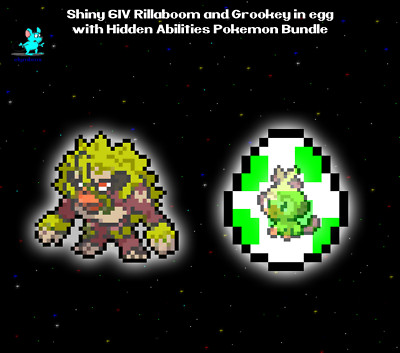   Shiny 6IV  Rillaboom with Hidden Abilities and Master Ball, and Grookey in egg